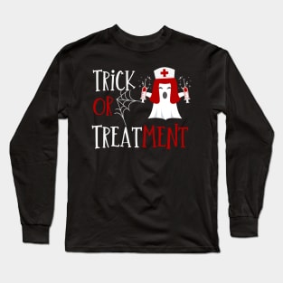 Trick or treatment funny Nurse Halloween ghost in Nurse hat design Long Sleeve T-Shirt